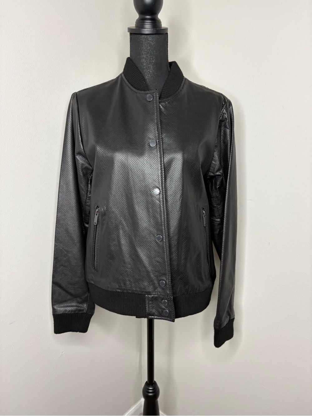Black 100% Cow Leather Bomber Jacket